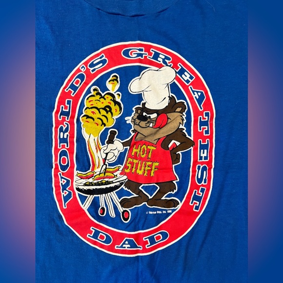 1986 World’s Greatest Dad Taz Warner Bros Vintage T-Shirt Size Medium Made USA - Picture 2 of 5
